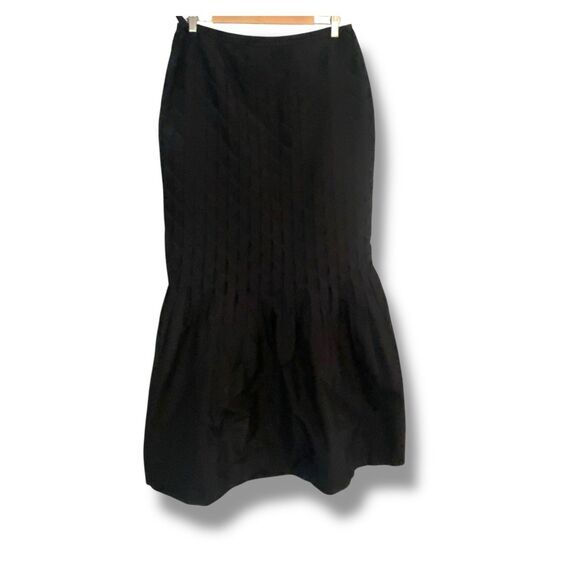 Vintage Doncaster Silk Maxi Skirt Black 10 Geometric Pin-tuck Tulip Quiet Luxury - Picture 1 of 8